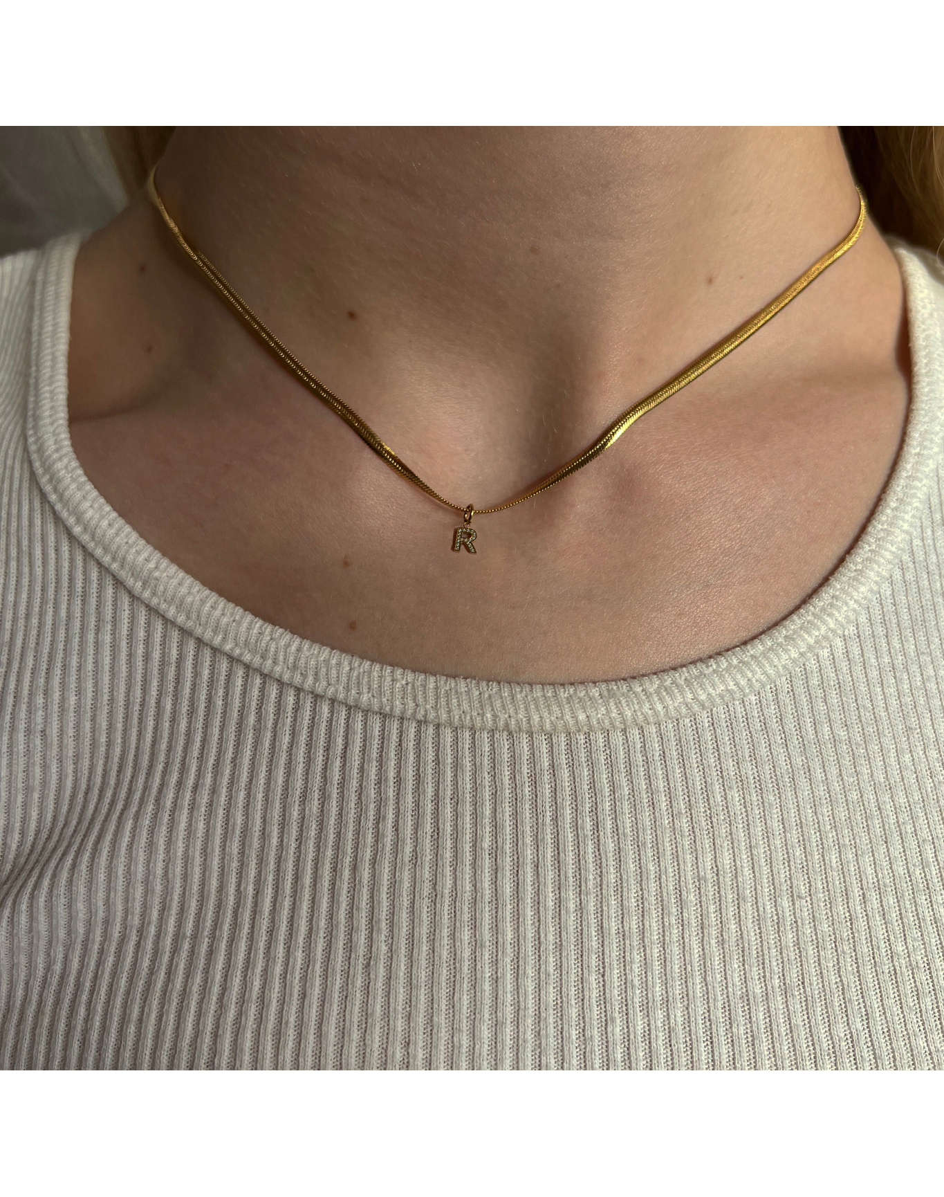 The Herringbone Initial Necklace | Stainless Steel 18kt Gold Plated
