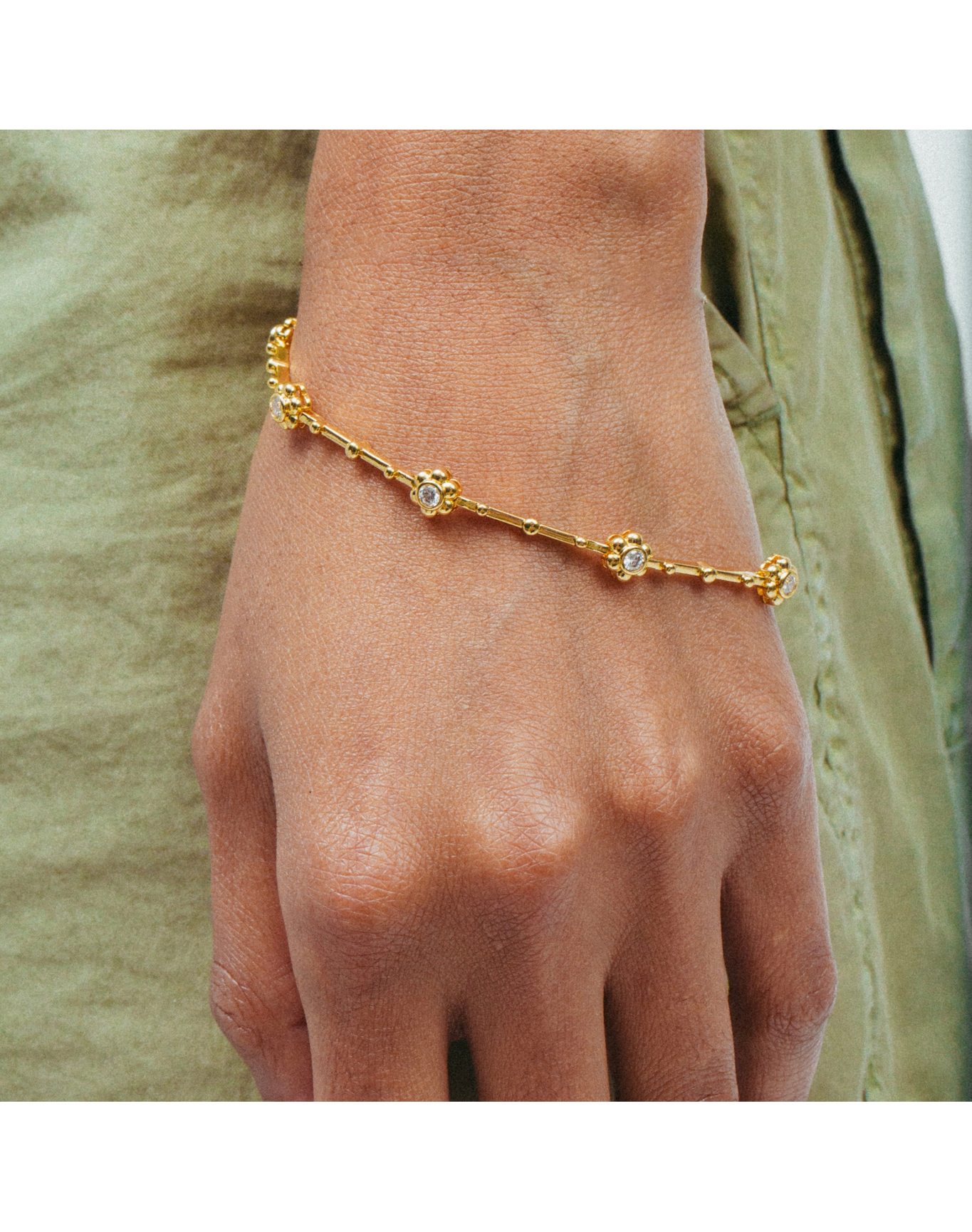 The Kaia Flower Stone Link Bracelet | Sterling Silver