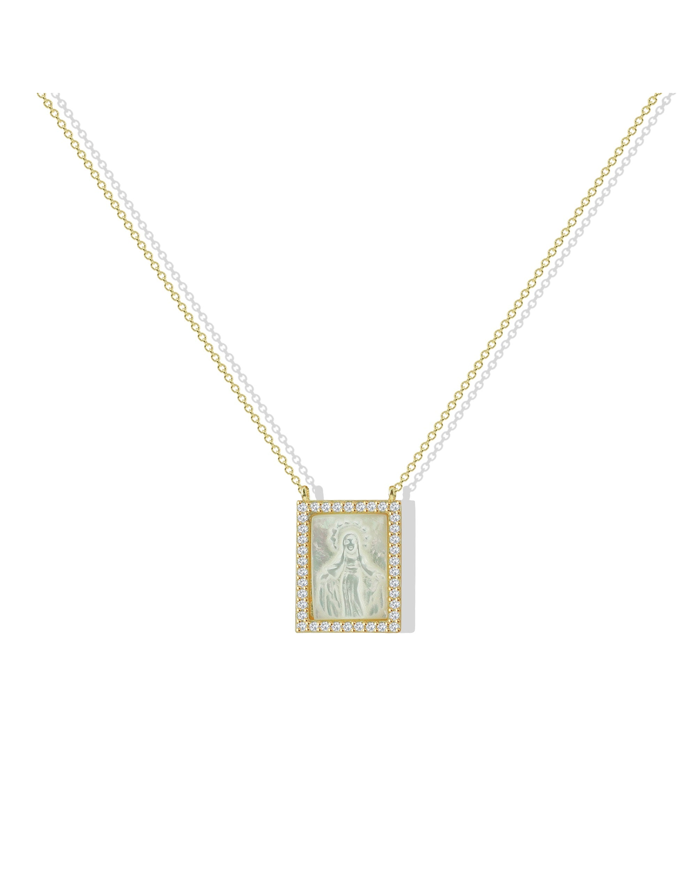 The Mother Of Pearl Virgin Mary Square Pendant Necklace | Gold Plated Sterling Silver