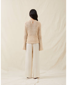 The Open-Weave Crewneck | Straw Melange
