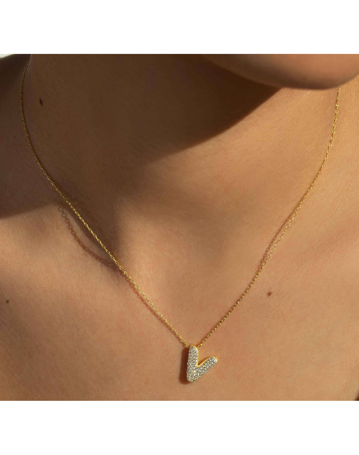 The Pave Bubble Letter Pendant Necklace | Gold Vermeil and Sterling Silver