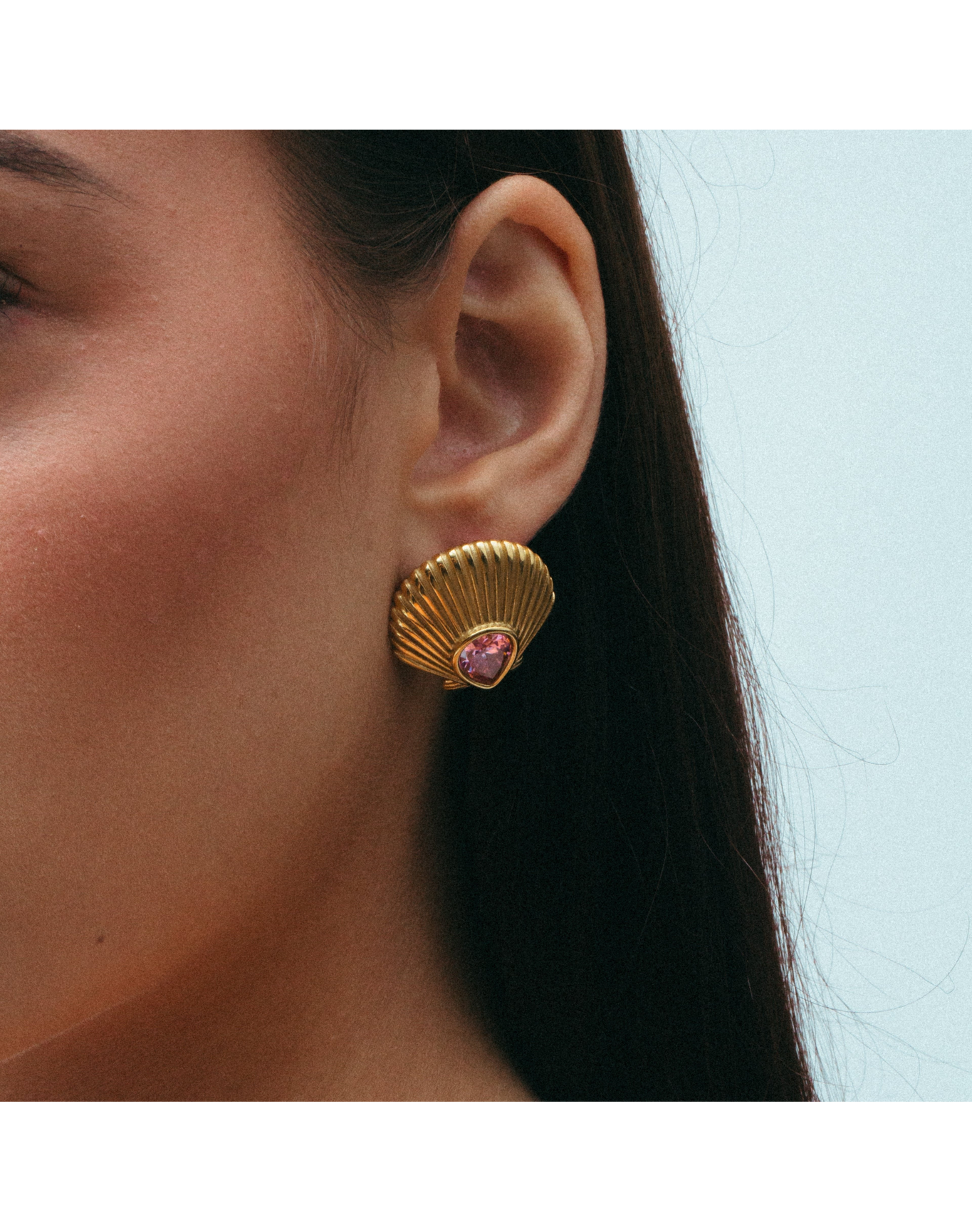 The Pink Crystal Seashell Earrings | Gold Vermeil