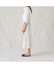 The Pleated Shirt Dress with Painted Figures | Cream / Sepia