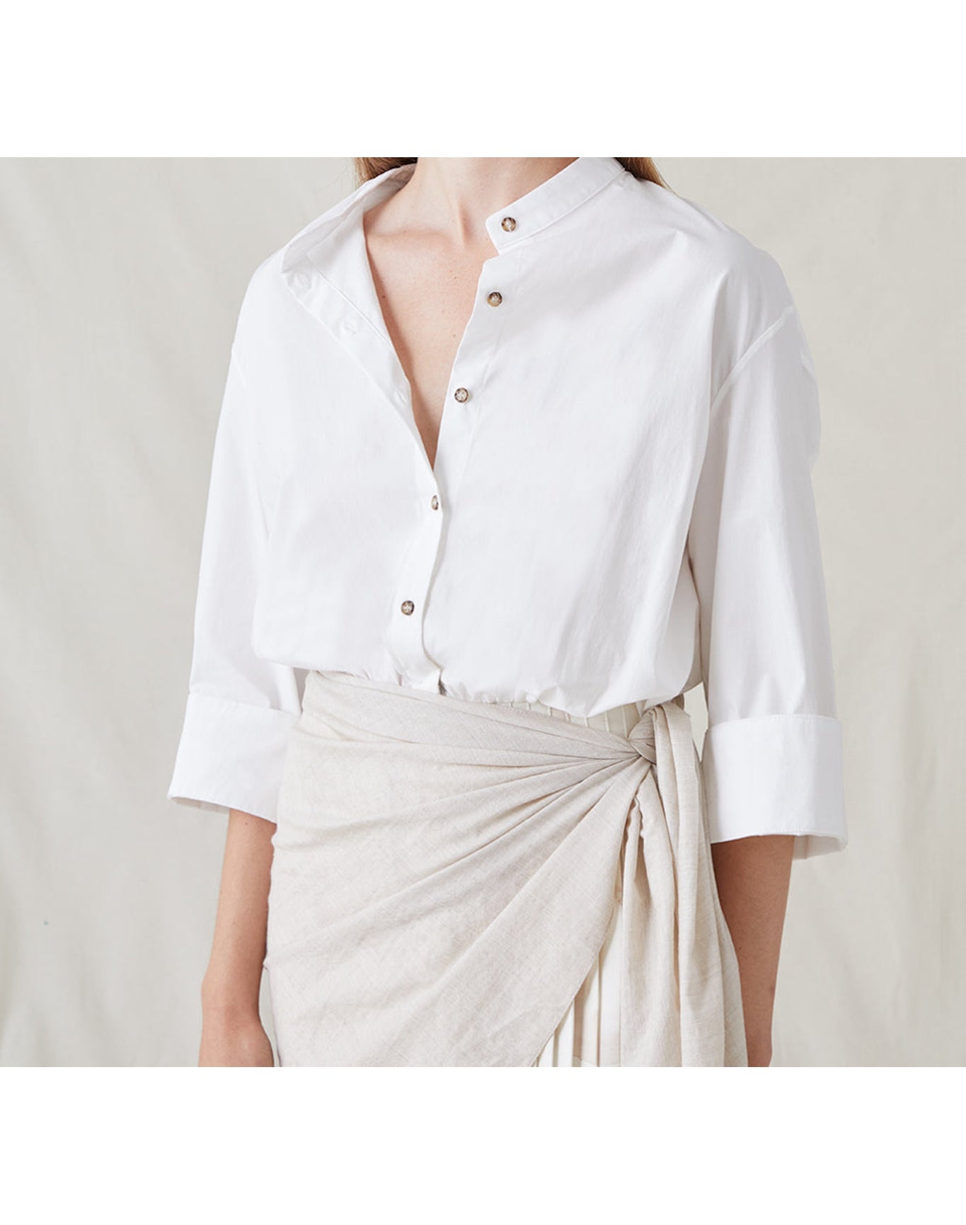 The Pleated Shirt Dress with Painted Figures | Cream / Sepia