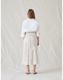 The Pleated Shirt Dress with Painted Figures | Cream / Sepia