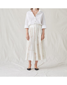 The Pleated Shirt Dress with Painted Figures | Cream / Sepia
