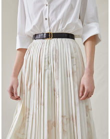 The Pleated Shirt Dress with Painted Figures | Cream / Sepia