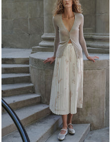 The Pleated Skirt with Painted Figures | Cream / Sepia