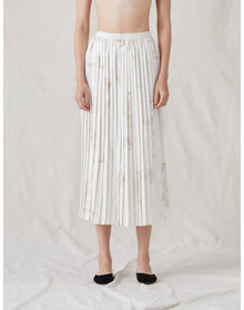 The Pleated Skirt with Painted Figures | Cream / Sepia