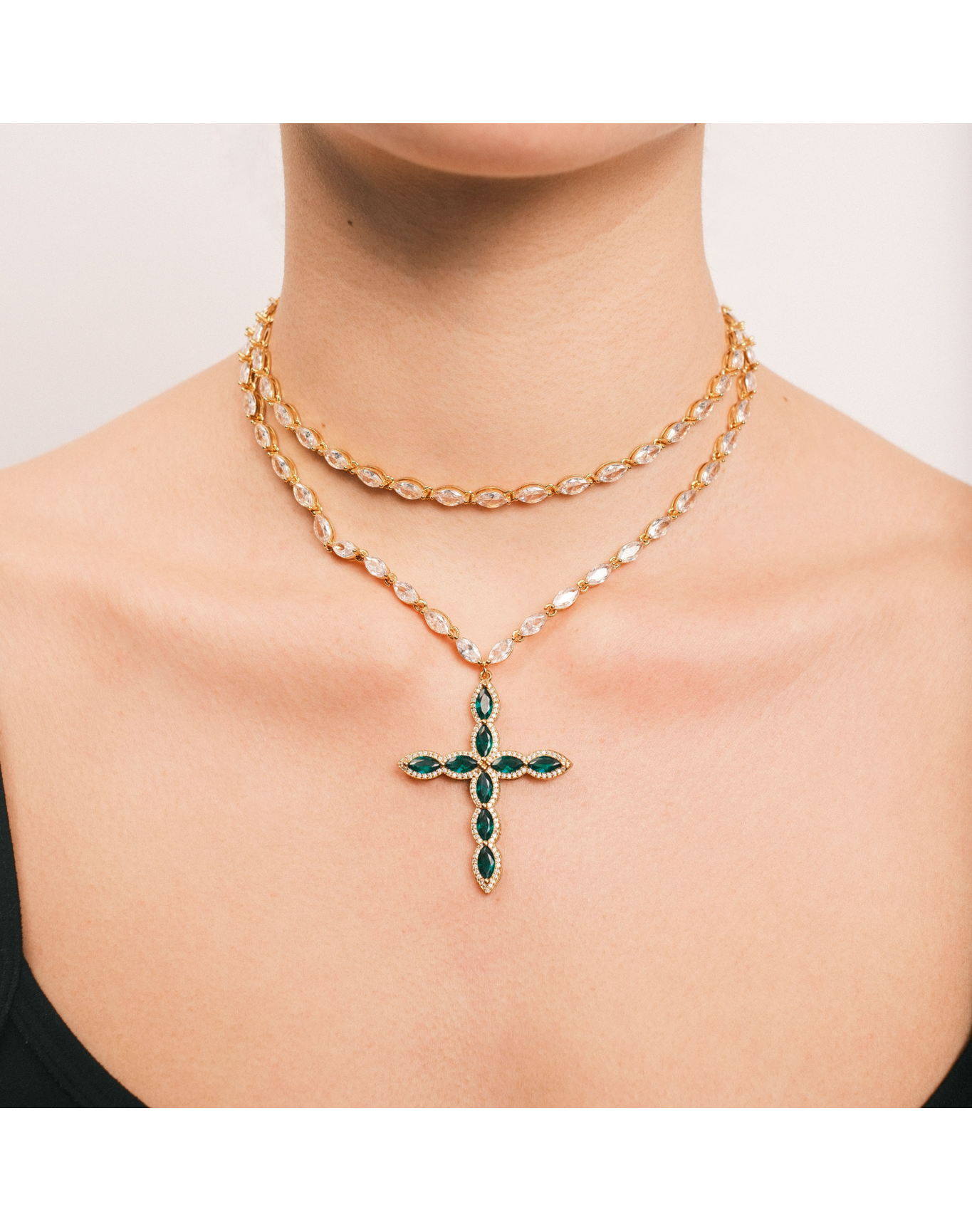 The Sagrada Emerald Cross Choker | Gold Vermeil