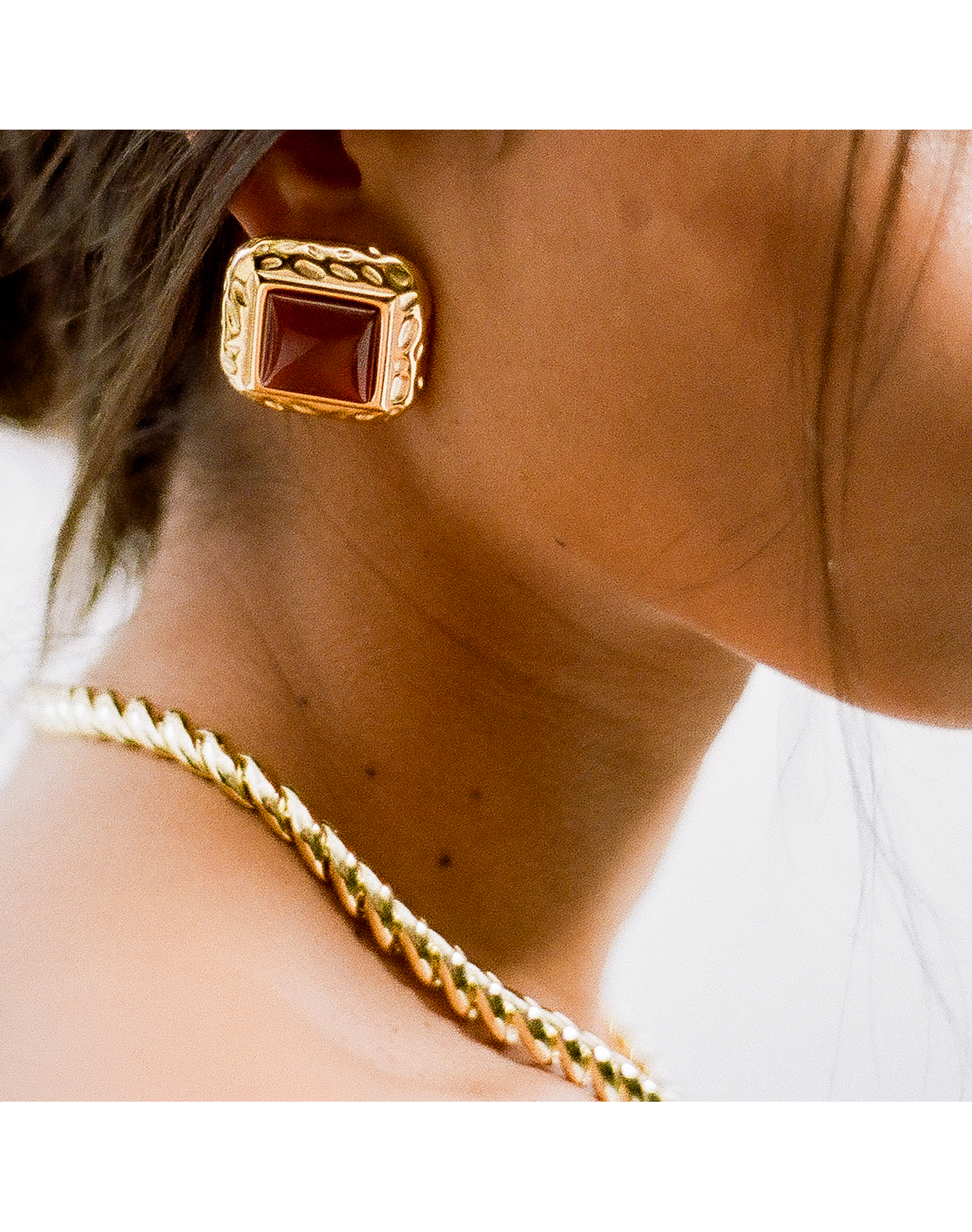 The Square Red Heirloom Earrings | Gold Vermeil