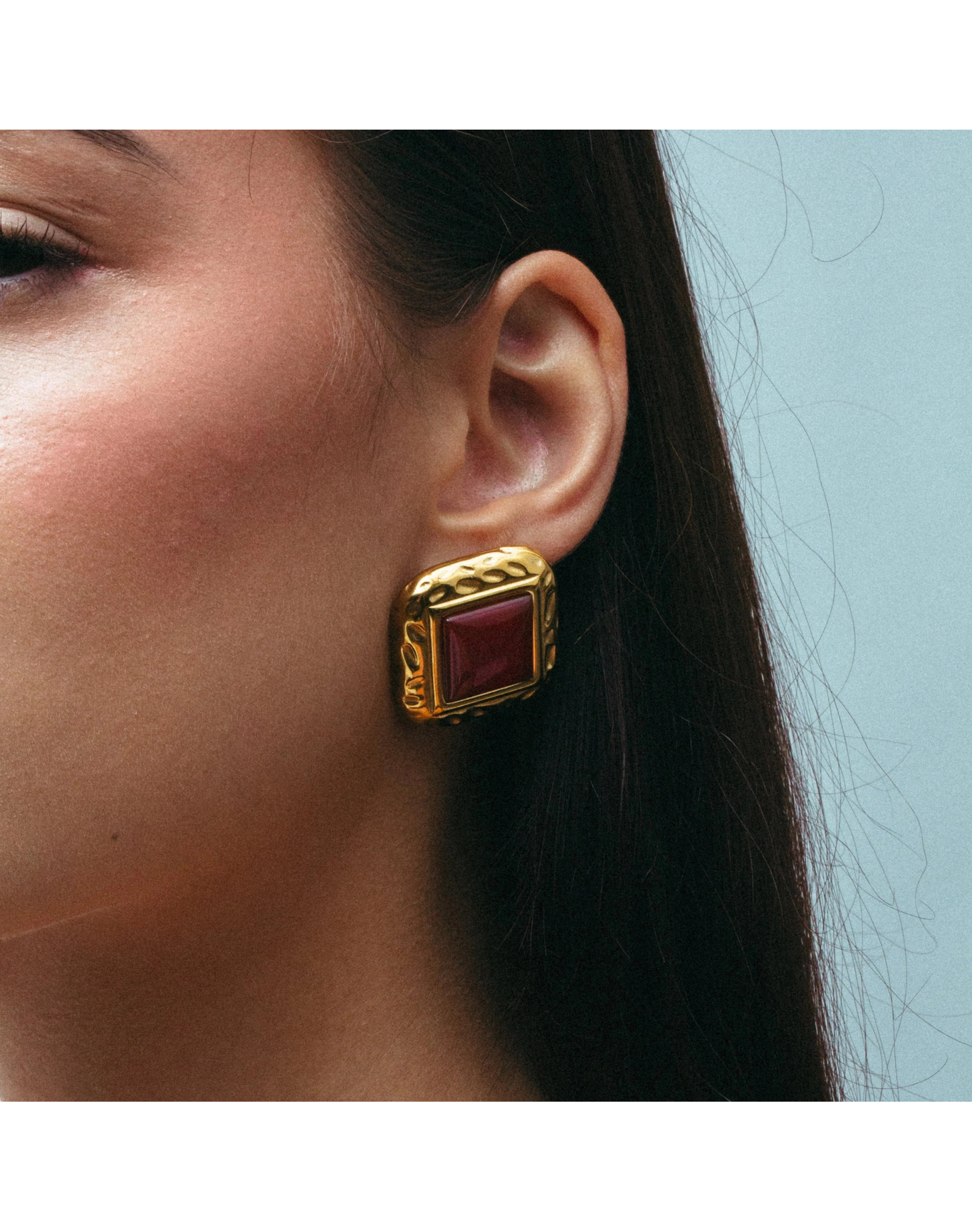 The Square Red Heirloom Earrings | Gold Vermeil