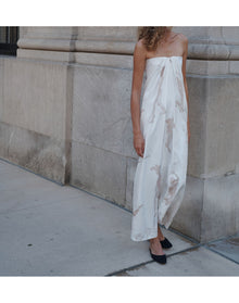 The Strapless Dress With Painted Figures | Cream/Sepia