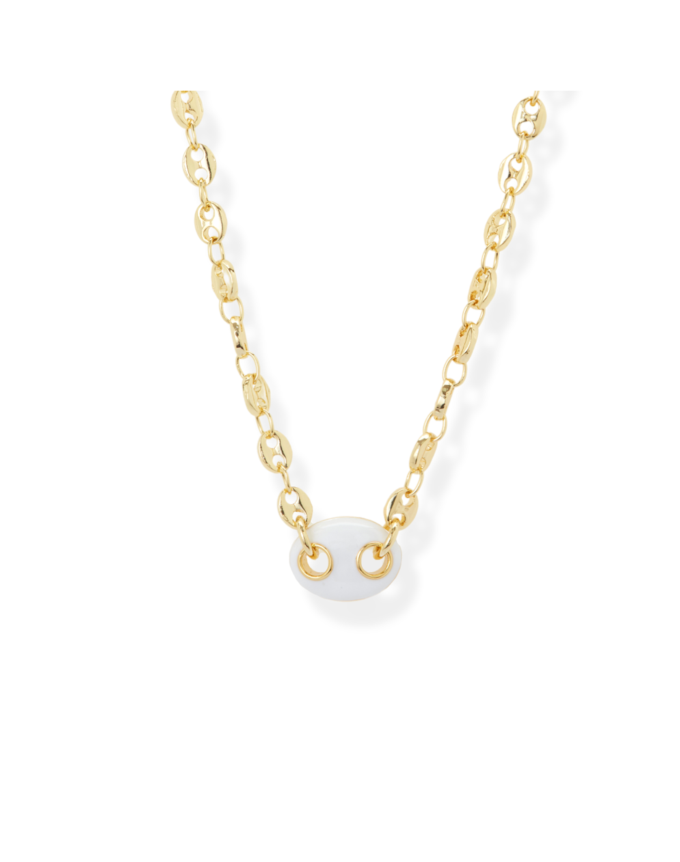The White Enamel Mariner Chain Necklace in Gold Brass | Gold Plated Brass