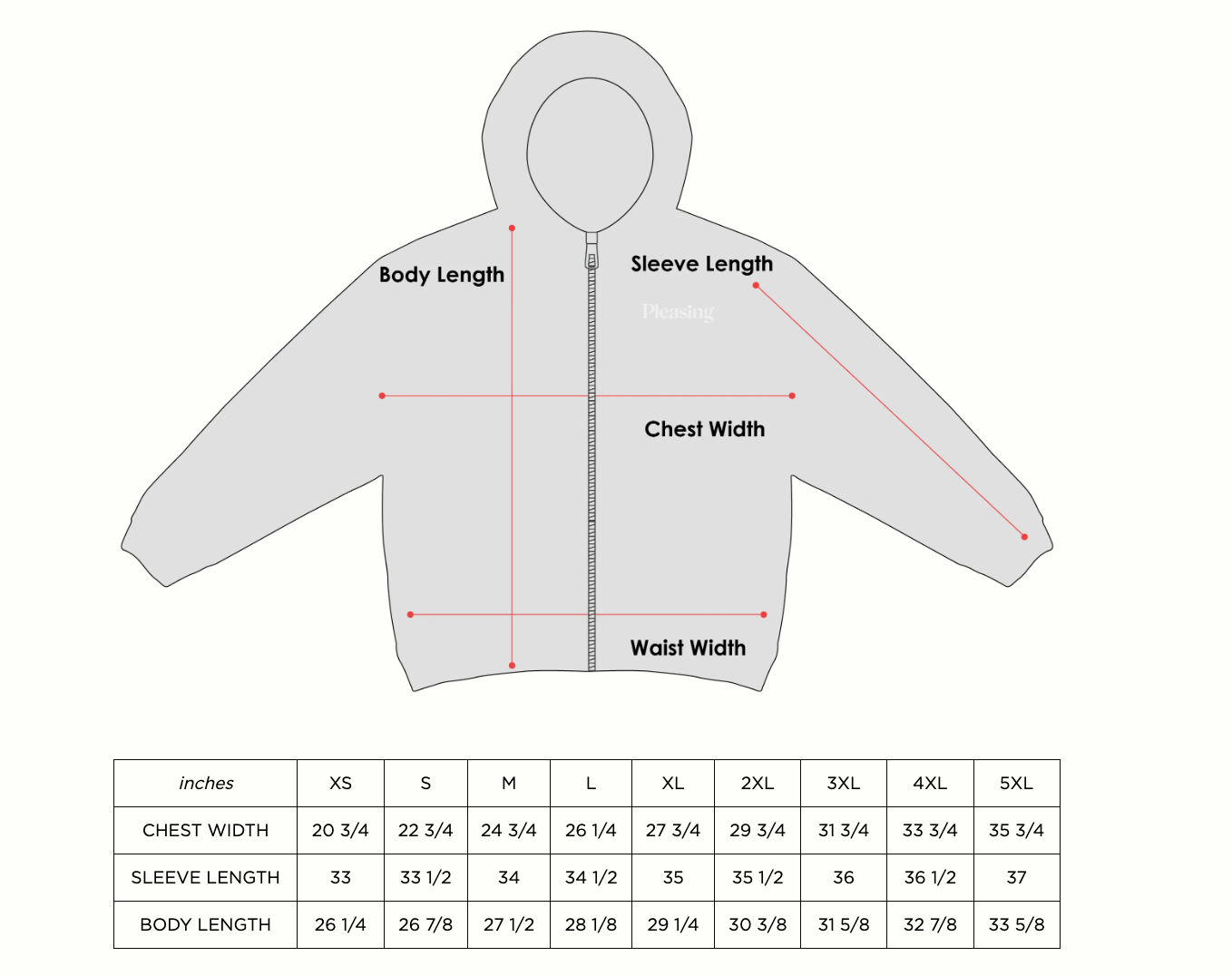 Product size guide