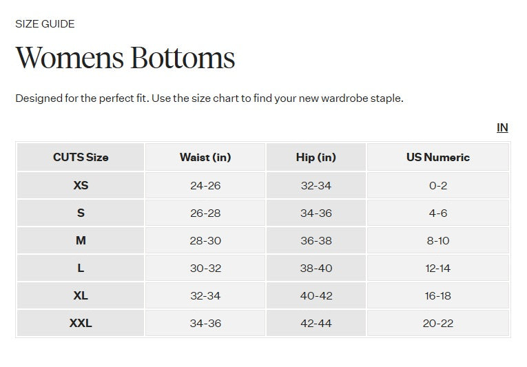 Product size guide