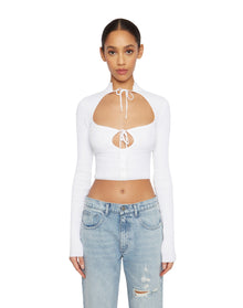 Thermal Knit Tie Top | White