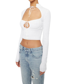 Thermal Knit Tie Top | White