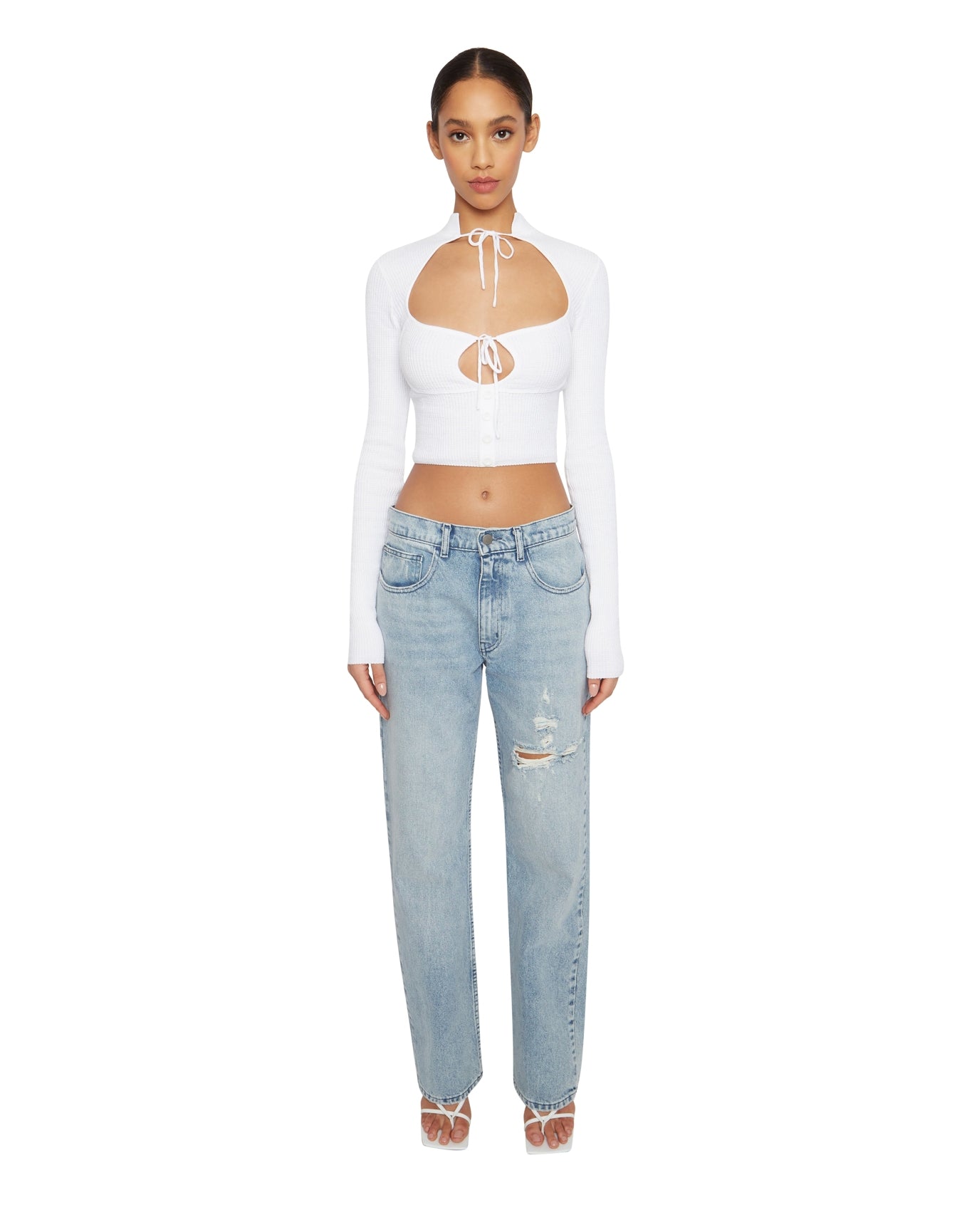 Thermal Knit Tie Top | White