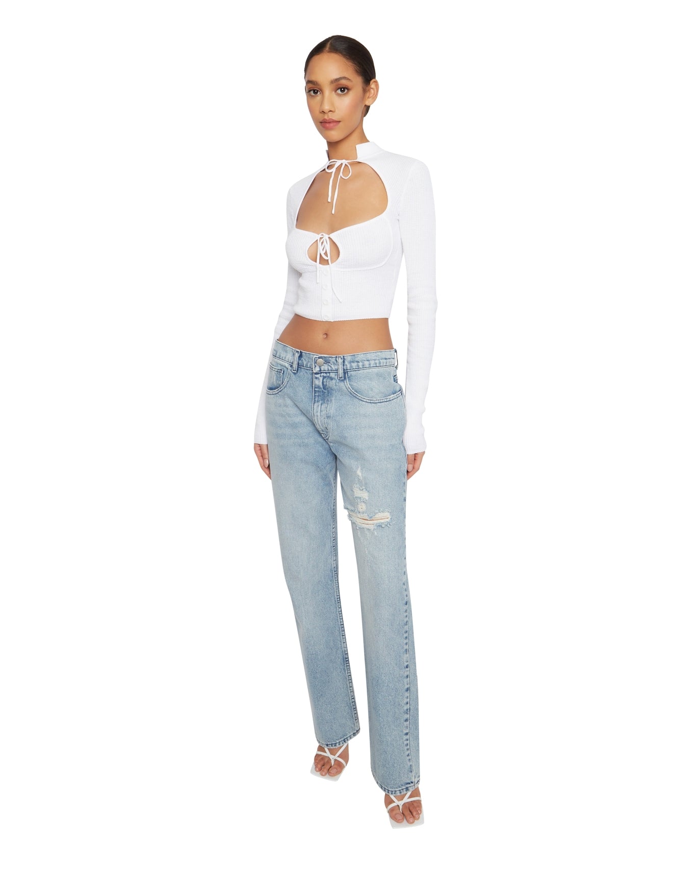 Thermal Knit Tie Top | White