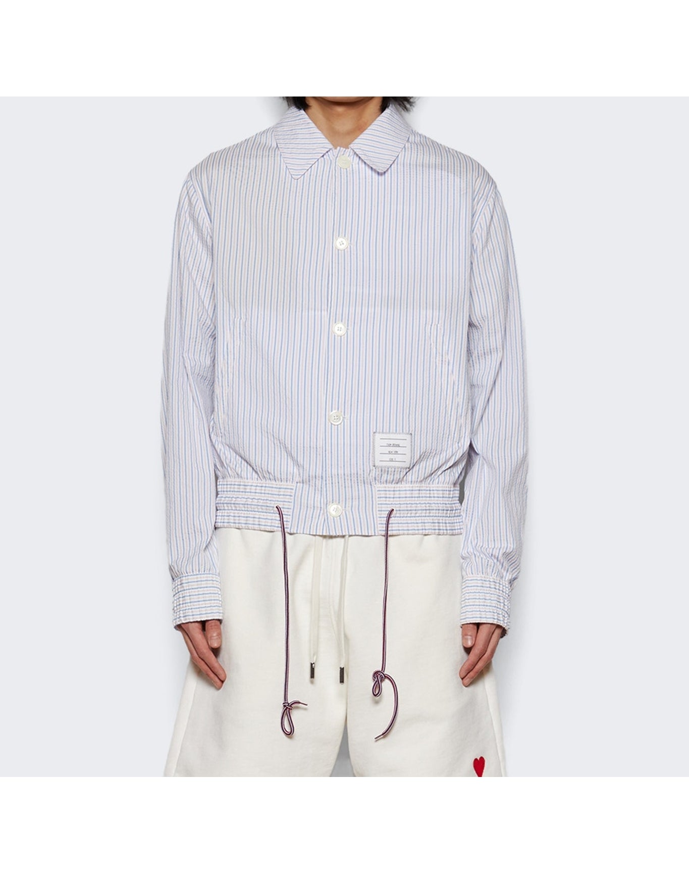 Thom Browne | Men | Seersucker Swim Tech Blouson Jacket | Light Blue