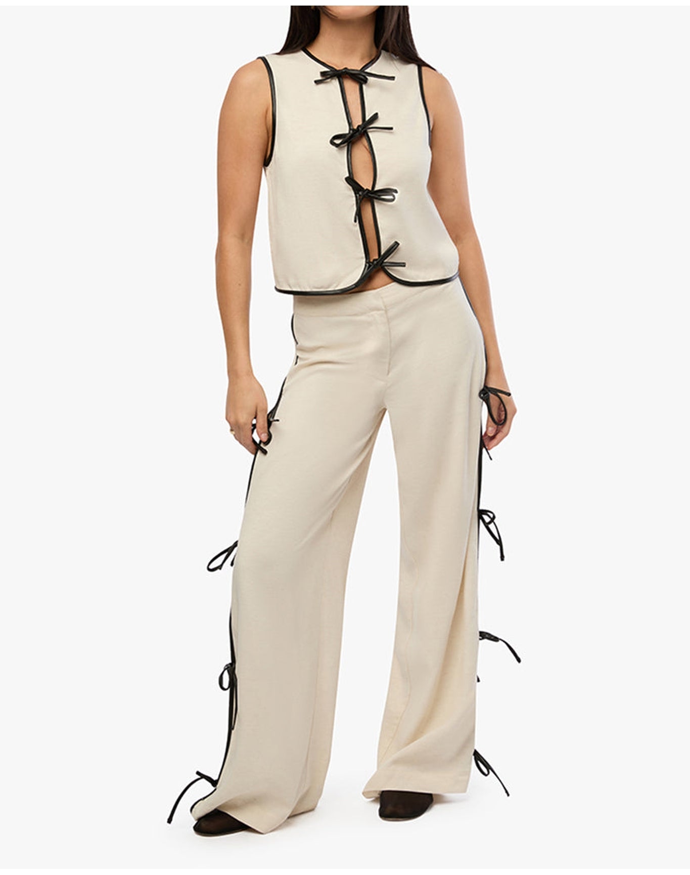 Tie Slit Pant | Ivory x Black