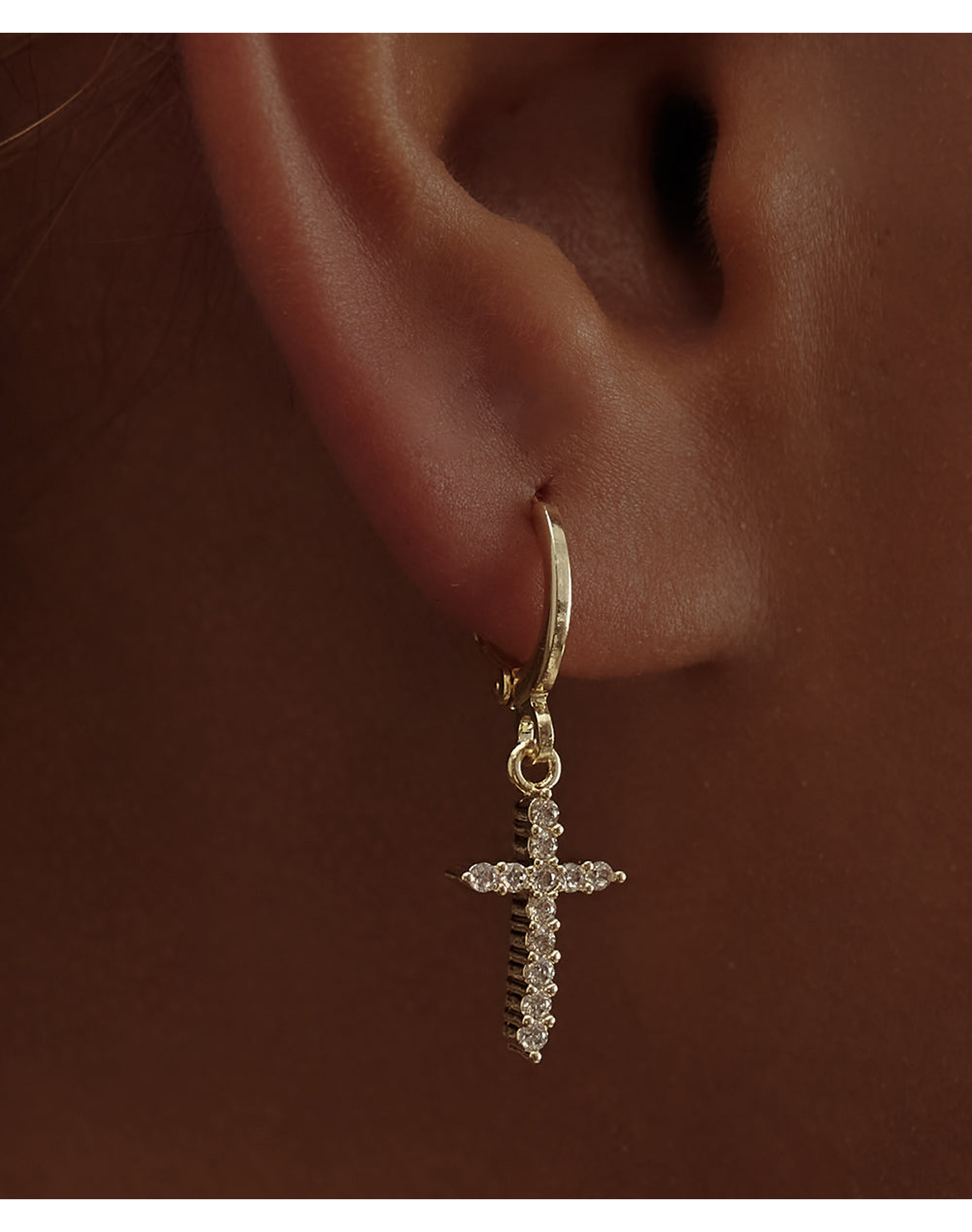 Tiny Cross Charm Huggie Hoops Earrings | Gold Filled