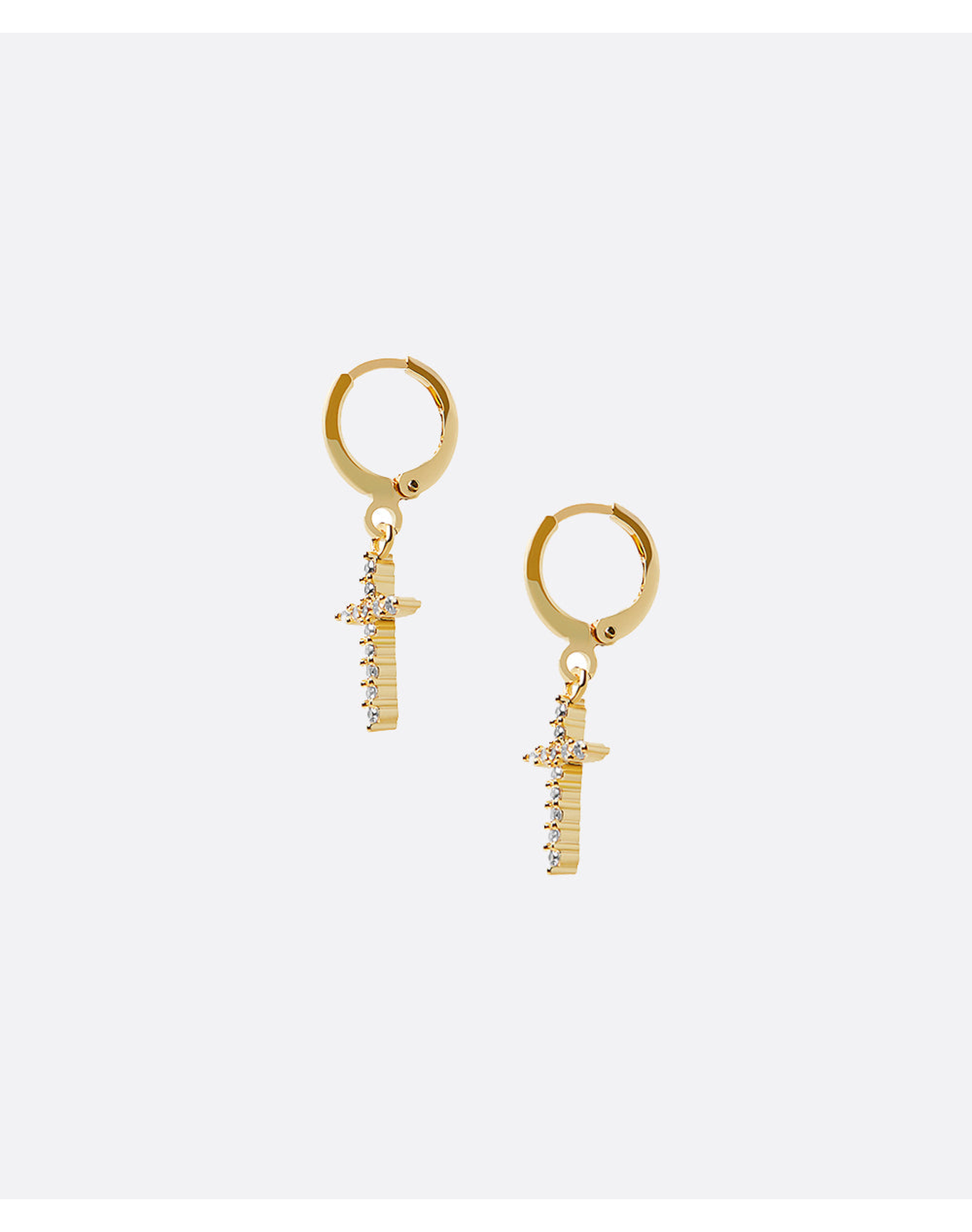 Tiny Cross Charm Huggie Hoops Earrings | Gold Filled