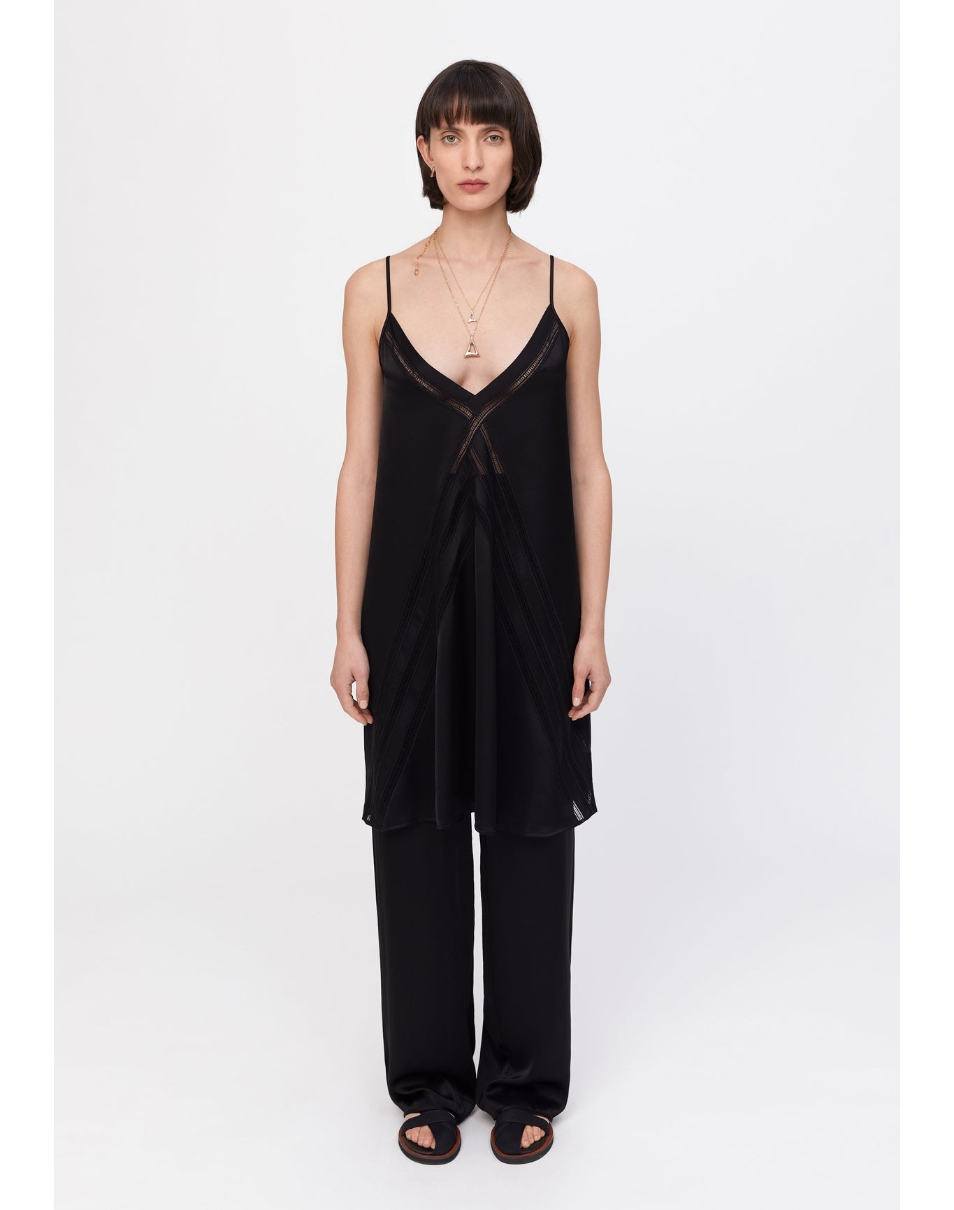 Tobago | Satin Lace Trim Mini Dress | Black