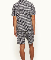 Trevone Classic Fit Geometric Towelling Drawcord Sweat Shorts | Night Iris