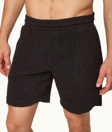 Trevone Classic Fit Stripe Seam Towelling Sweat Shorts | Black