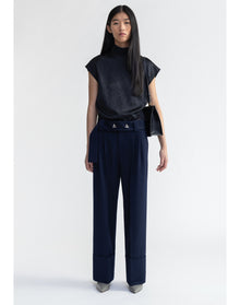 Trudi | Wide Cuffed Suiting Pants | Mindnight Blue