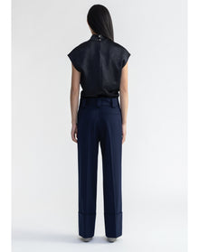 Trudi | Wide Cuffed Suiting Pants | Mindnight Blue