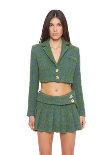 Womens | Tweed Cropped Blazer | Green/Blue Multi