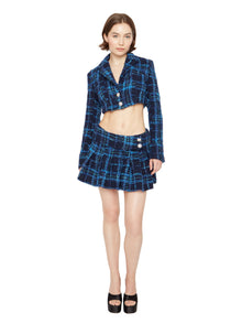 Womens | Tweed Cropped Blazer | Blue Plaid