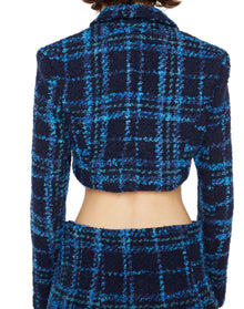 Tweed Cropped Blazer | Blue Plaid