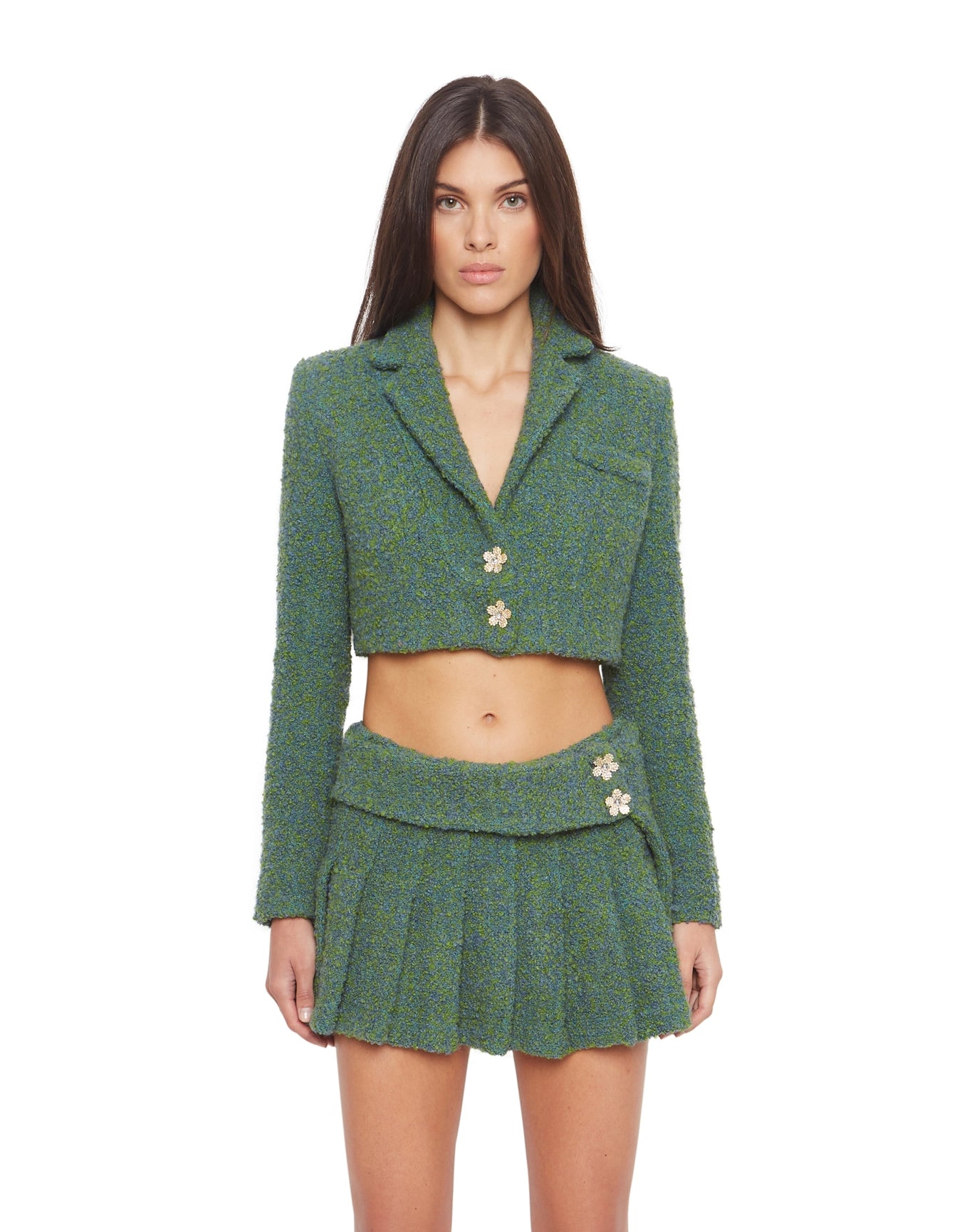 Tweed Cropped Blazer | Green/Blue Multi