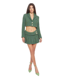 Tweed Cropped Blazer | Green/Blue Multi