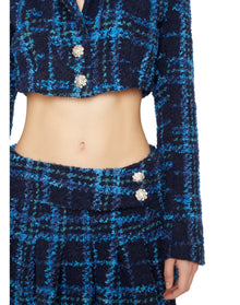 Tweed Pleated Mini Skirt | Blue Plaid
