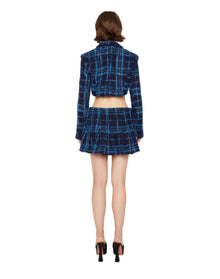 Tweed Pleated Mini Skirt | Blue Plaid