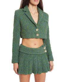 Tweed Pleated Mini Skirt | Green/Blue Multi