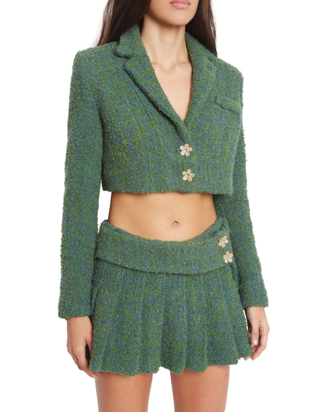 Tweed Pleated Mini Skirt | Green/Blue Multi