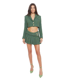 Tweed Pleated Mini Skirt | Green/Blue Multi