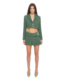 Tweed Pleated Mini Skirt | Green/Blue Multi