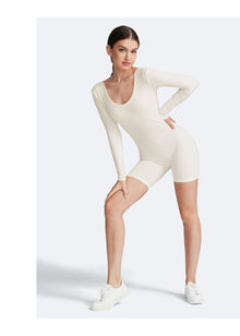U-back Long Sleeve Bodysuit | White