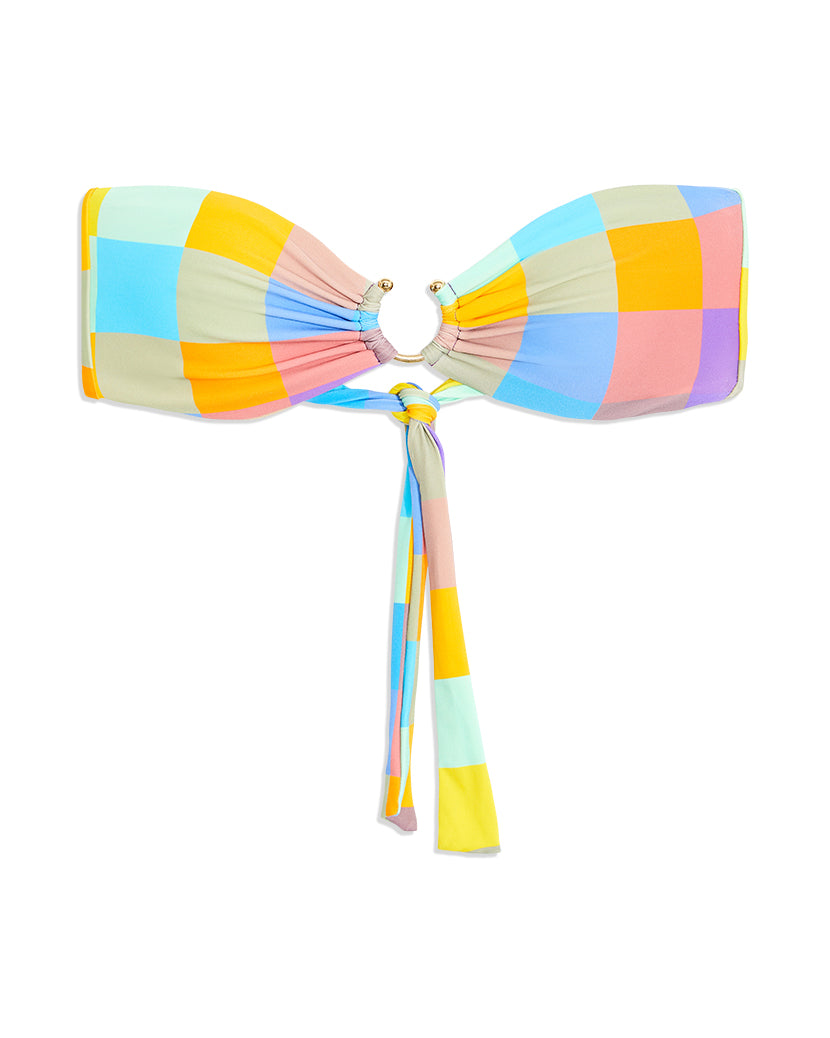 U-Ring Oversized Gingham Bandeau Bikini Top | Multi