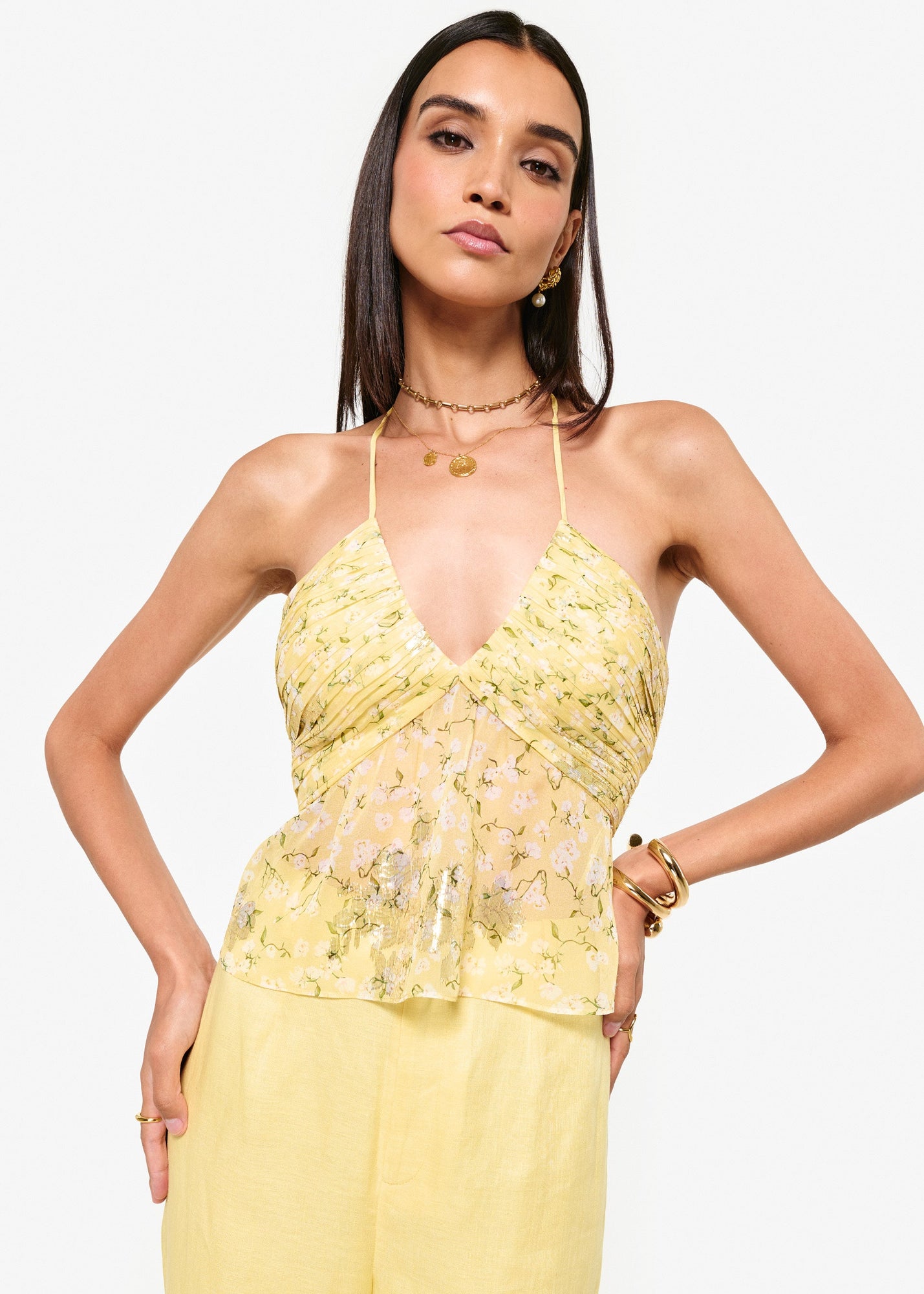 Rhea Metallic Chiffon Camisole | Yellow Magnolia