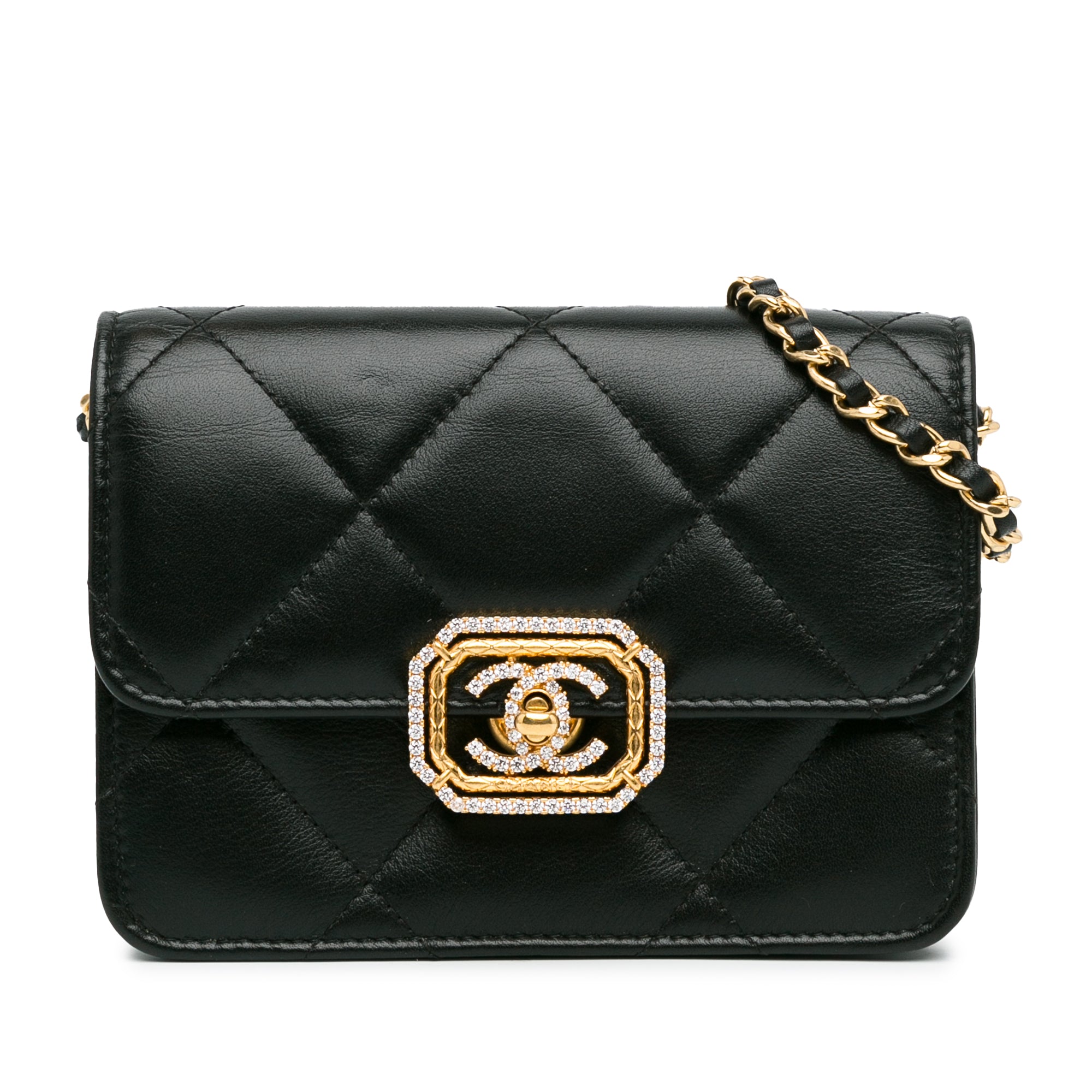 Chanel | Pre-Owned Quilted Calfskin Strass Clutch With Chain Flap | Black