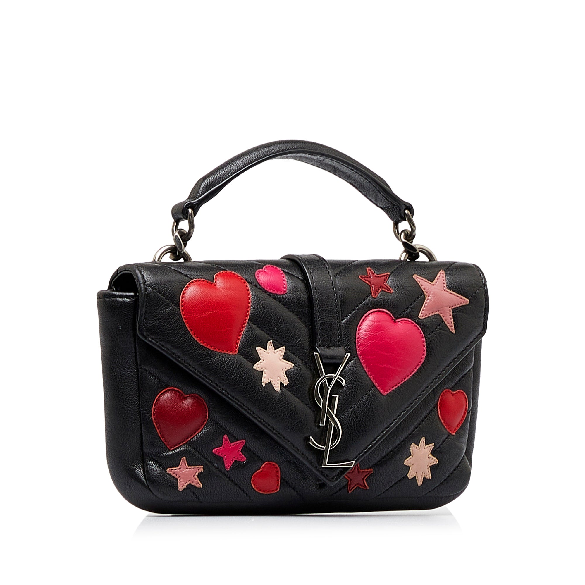 Saint Laurent Pre-Owned Monogram Patchwork Hearts and Stars College Chain Wallet | Women | Black