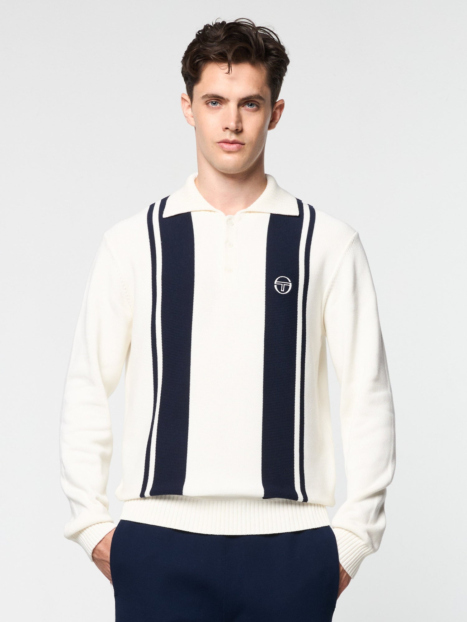 Men | Young Line Knit Long Sleeve Polo | Gardenia